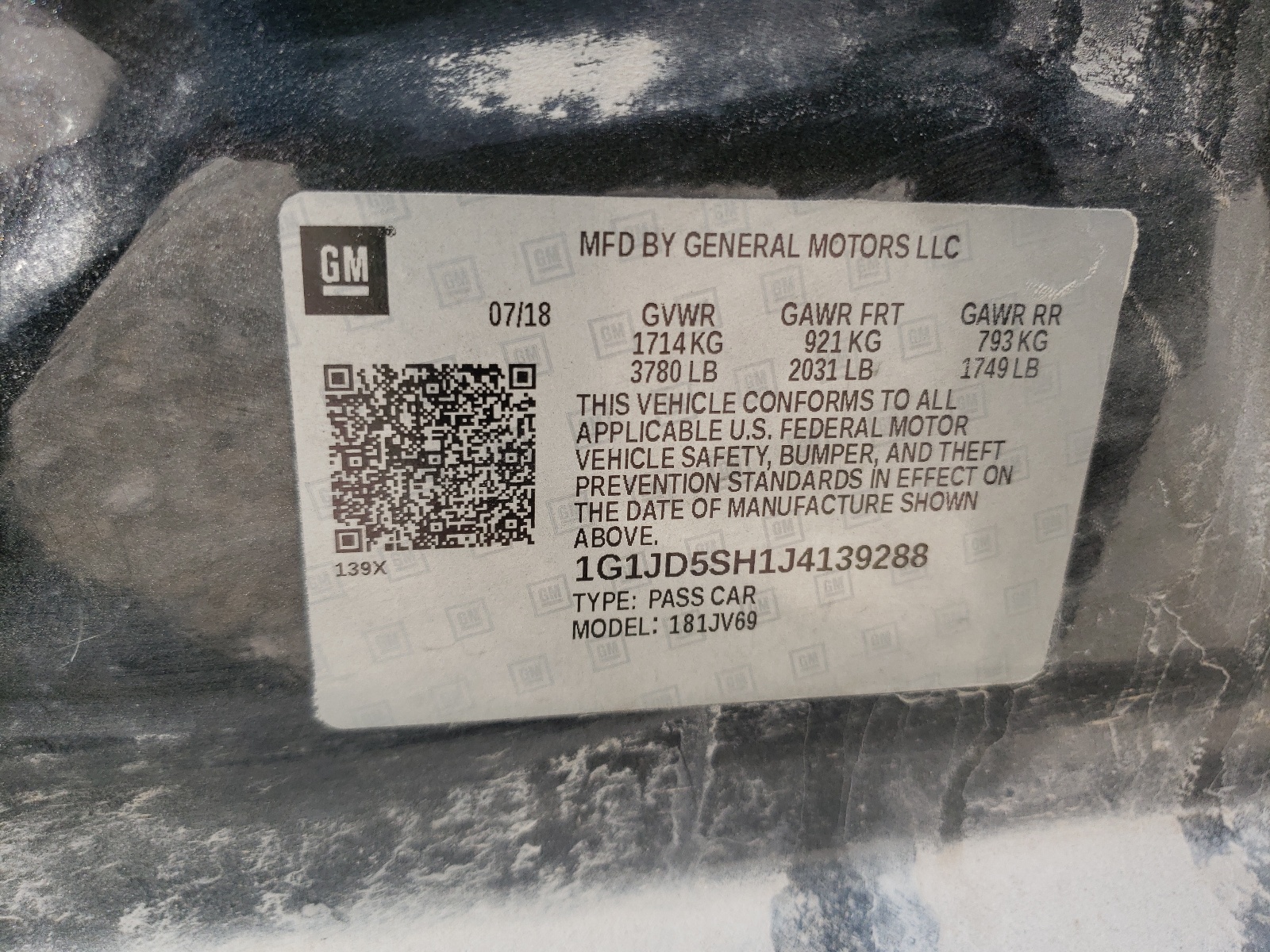 Photo 10 from auction – 2018 CHEVROLET SONIC LT with VIN 1G1JD5SH1J4139288
