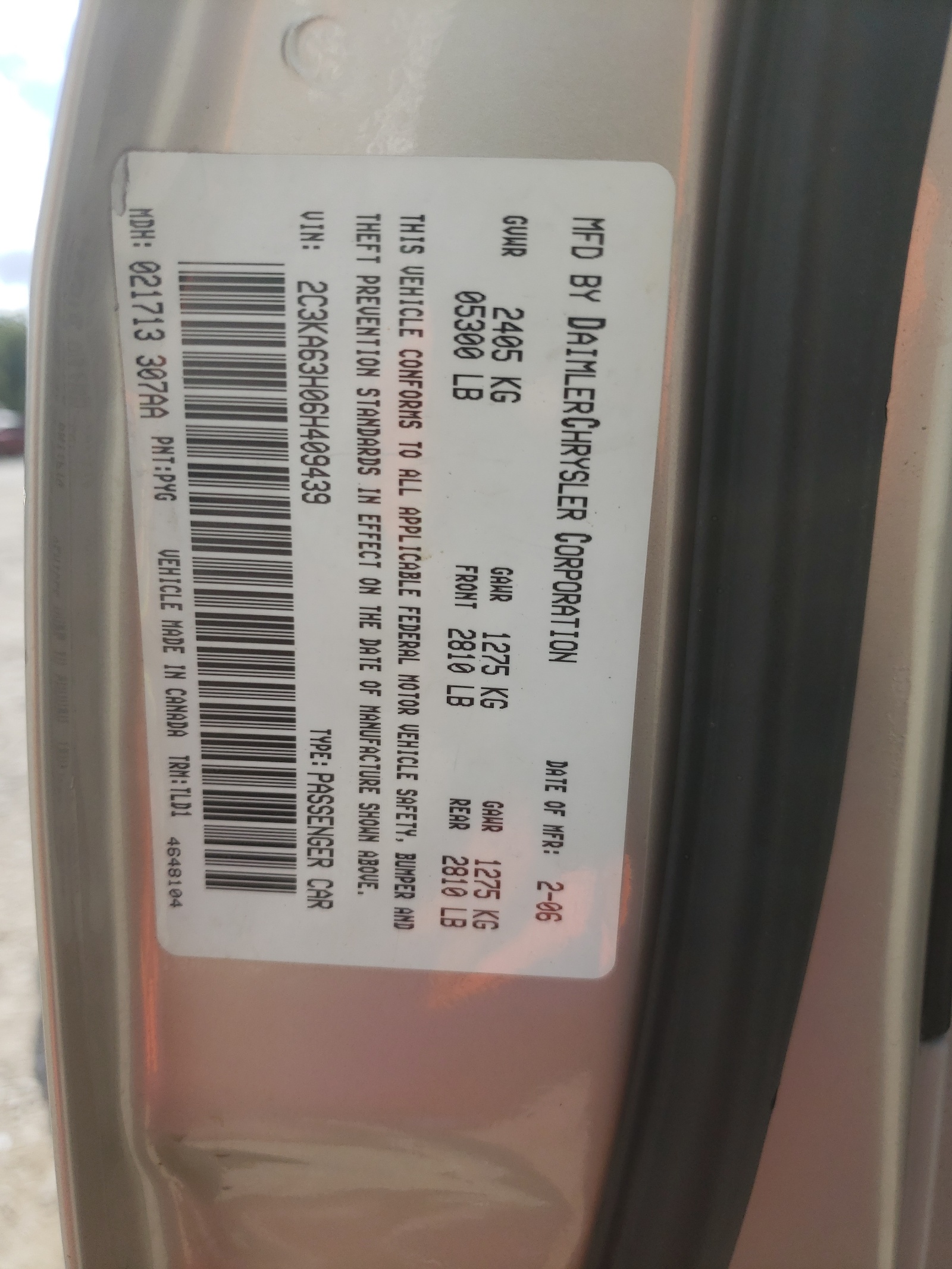 Foto 10 de la subasta – 2006 CHRYSLER 300C con VIN 2C3KA63H06H409439