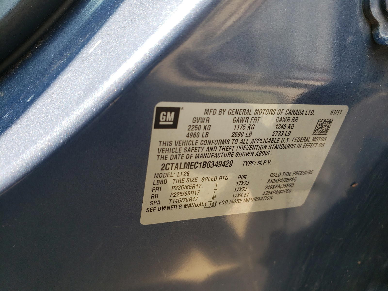 Photo 10 from auction – 2011 GMC TERRAIN SL with VIN 2CTALMEC1B6349429