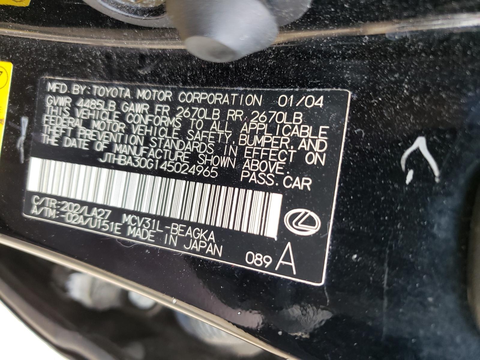 Photo 10 from auction – 2004 LEXUS ES 330 with VIN JTHBA30G145024965
