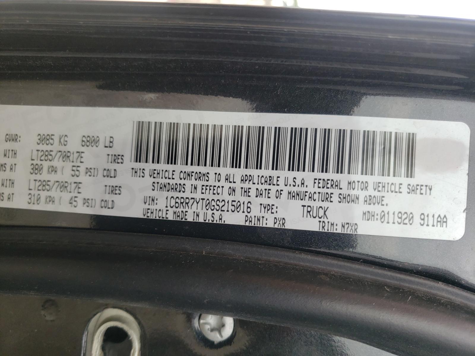 Photo 10 from auction – 2016 RAM 1500 REBEL with VIN 1C6RR7YT0GS215016