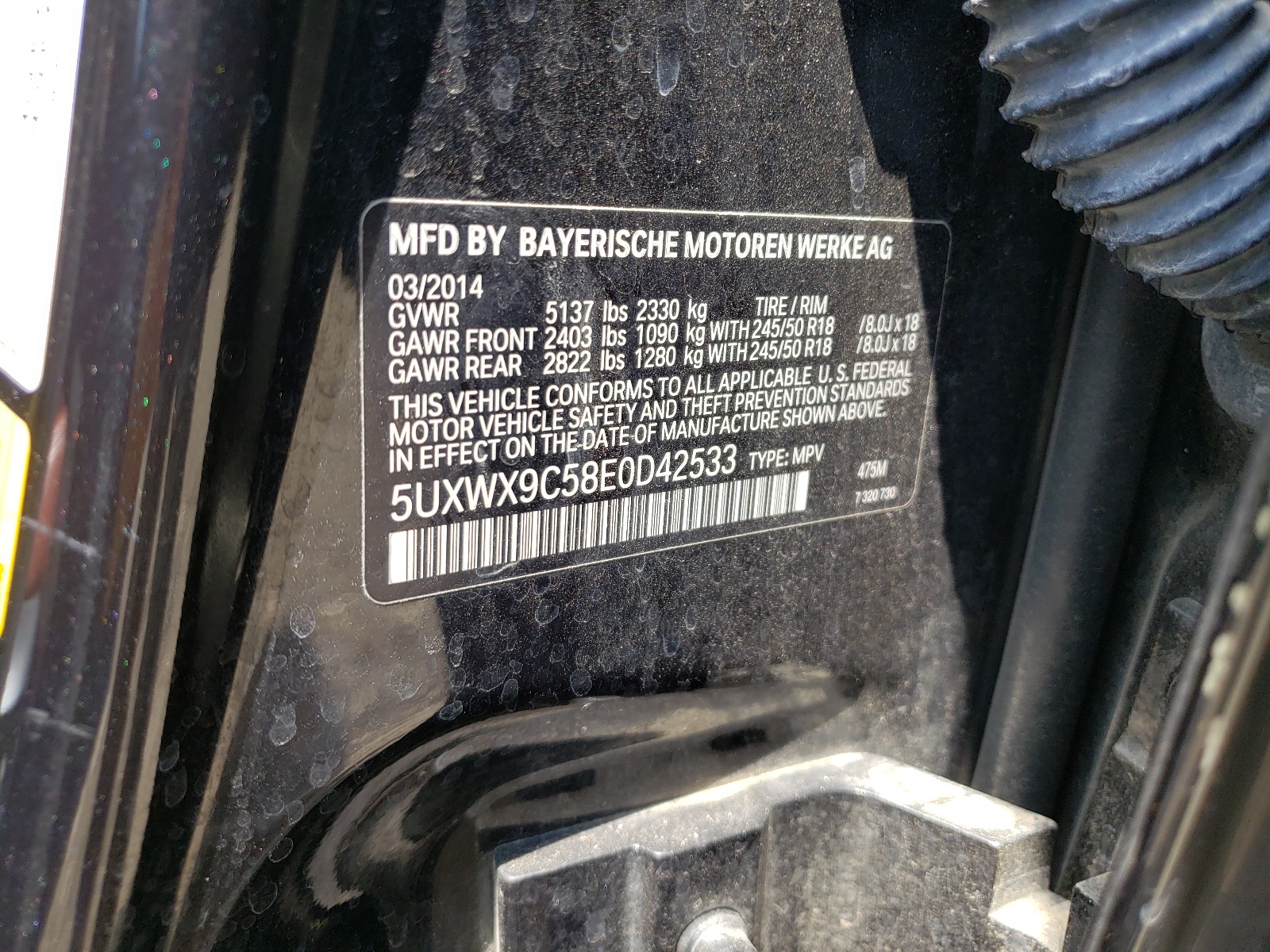 Photo 10 from auction – 2014 BMW X3 XDRIVE2 with VIN 5UXWX9C58E0D42533