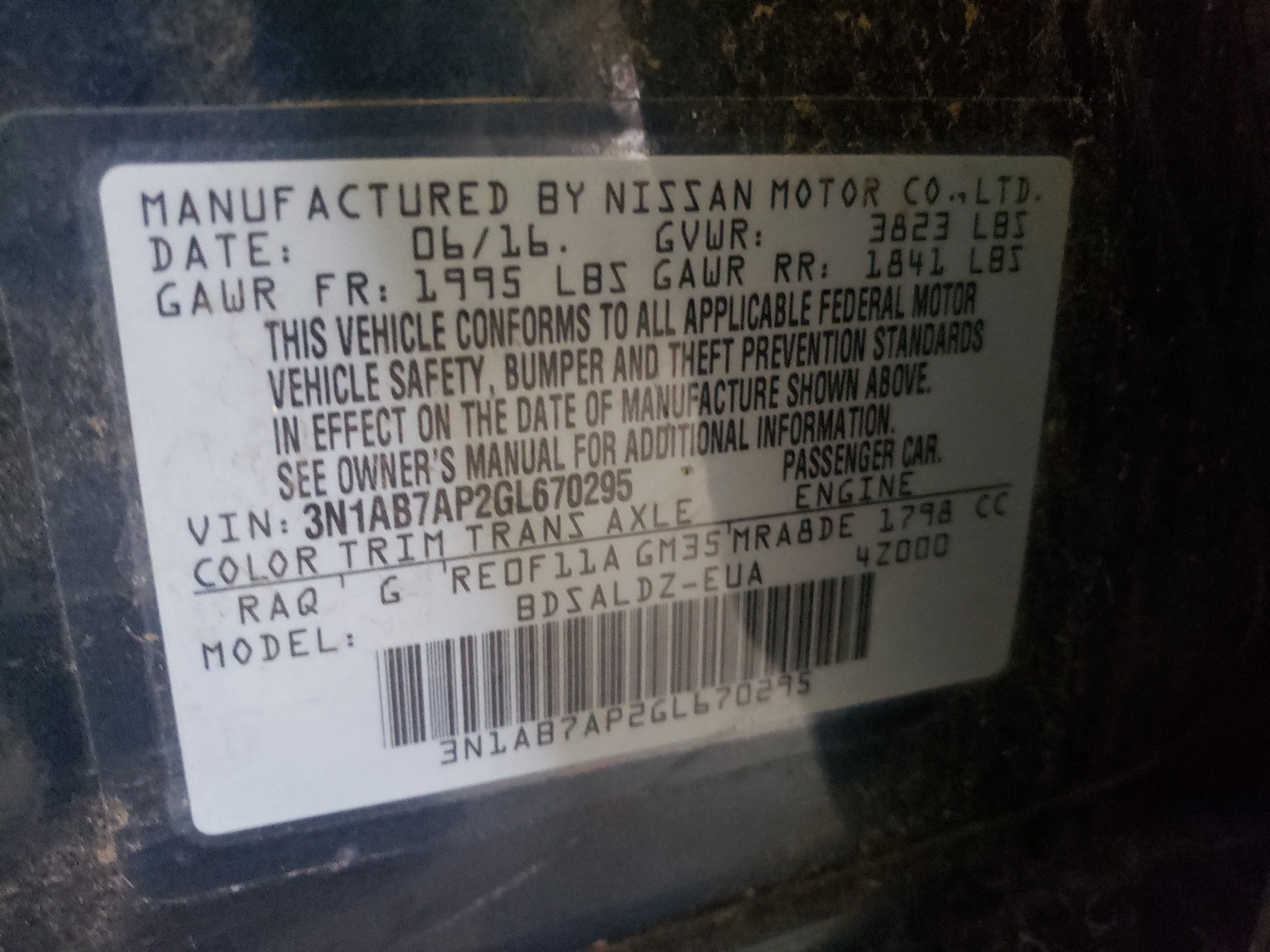 Photo 10 from auction – 2016 NISSAN SENTRA S with VIN 3N1AB7AP2GL670295