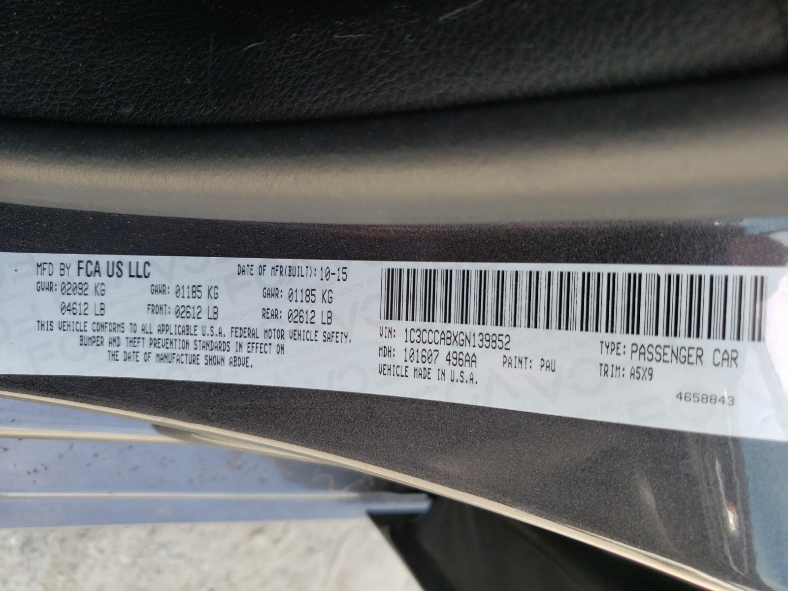 Photo 10 from auction – 2016 CHRYSLER 200 LIMITE with VIN 1C3CCCABXGN139852
