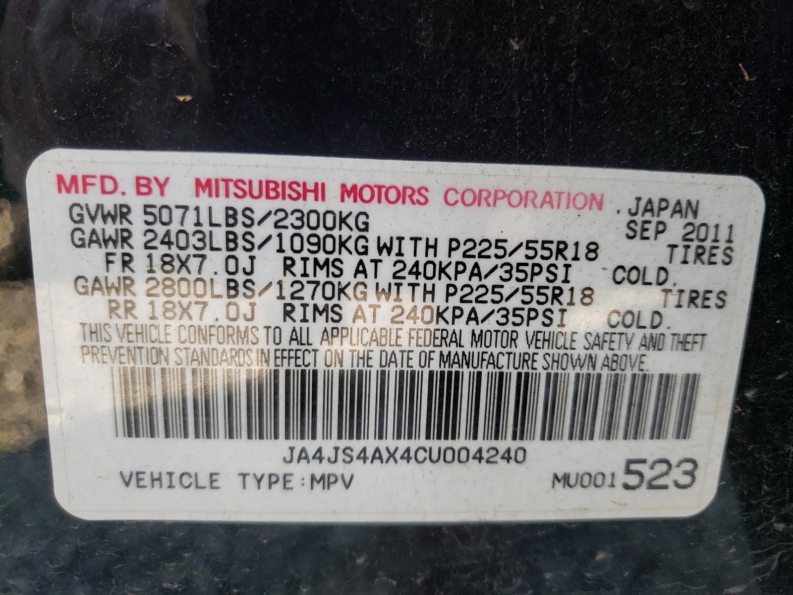 Photo 10 from auction – 2012 MITSUBISHI OUTLANDER with VIN JA4JS4AX4CU004240
