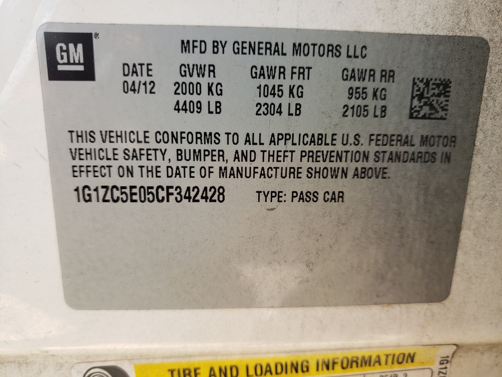 Photo 10 from auction – 2012 CHEVROLET MALIBU 1LT with VIN 1G1ZC5E05CF342428