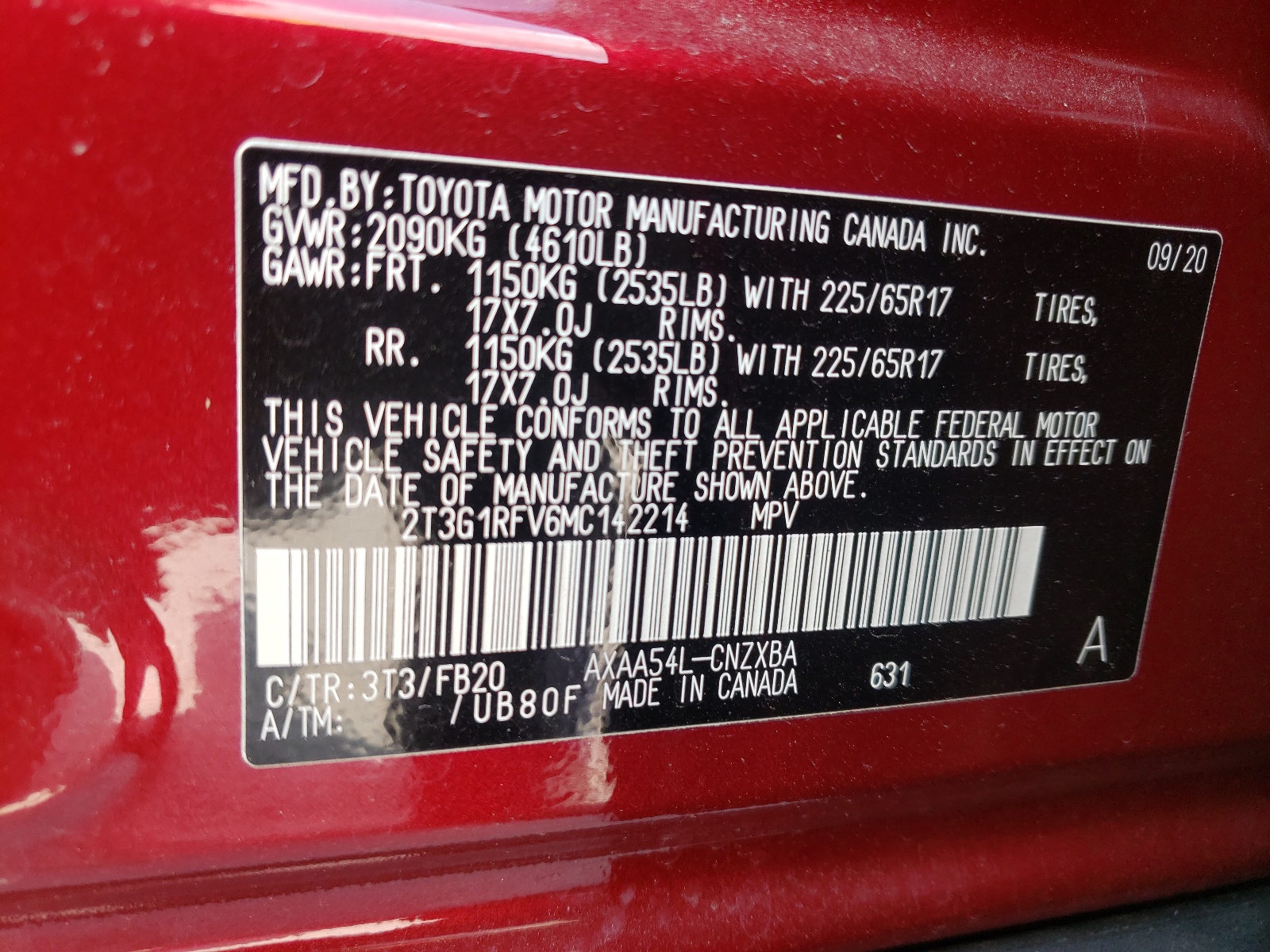 Photo 10 from auction – 2021 TOYOTA RAV4 LE with VIN 2T3G1RFV6MC142214