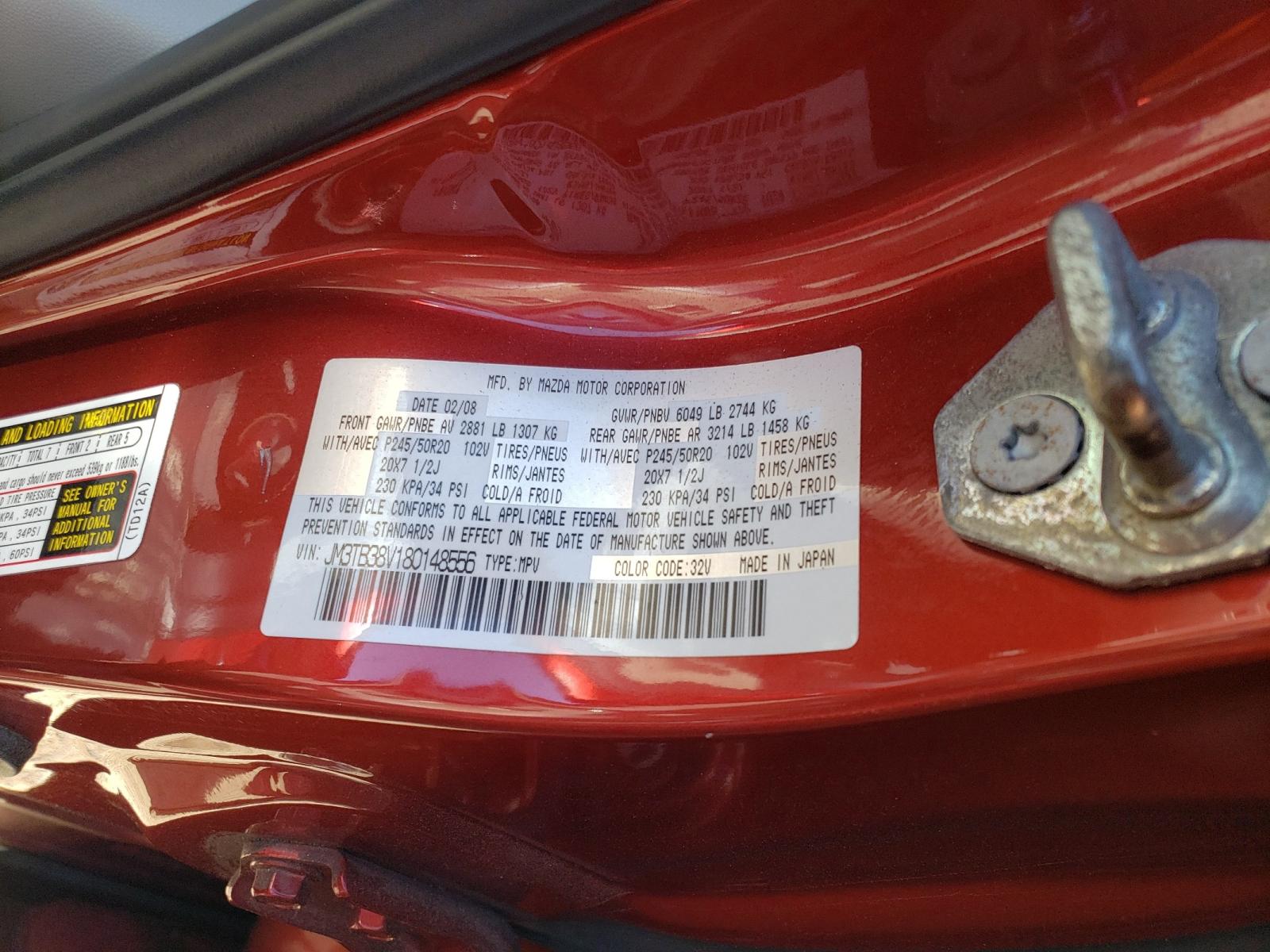 Photo 10 from auction – 2008 MAZDA CX-9 with VIN JM3TB38V180148556