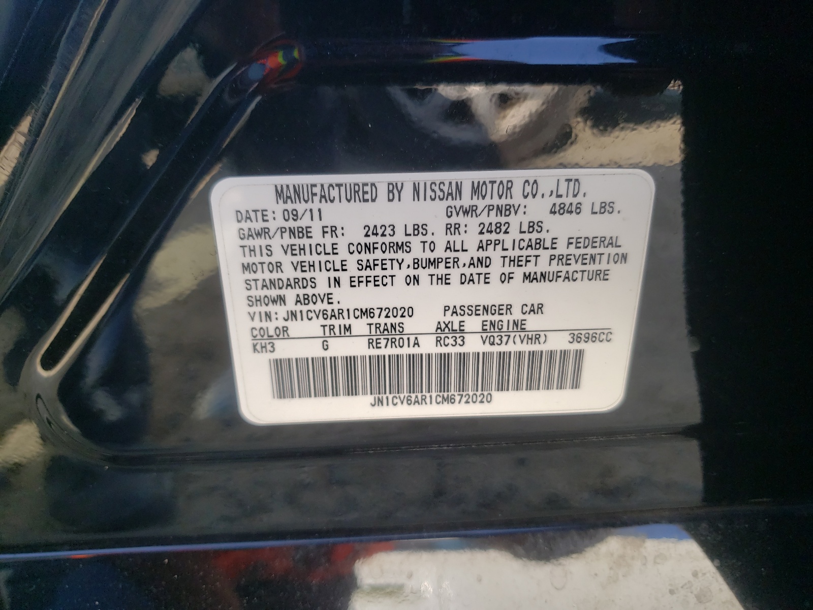 Photo 10 from auction – 2012 INFINITI G37 with VIN JN1CV6AR1CM672020