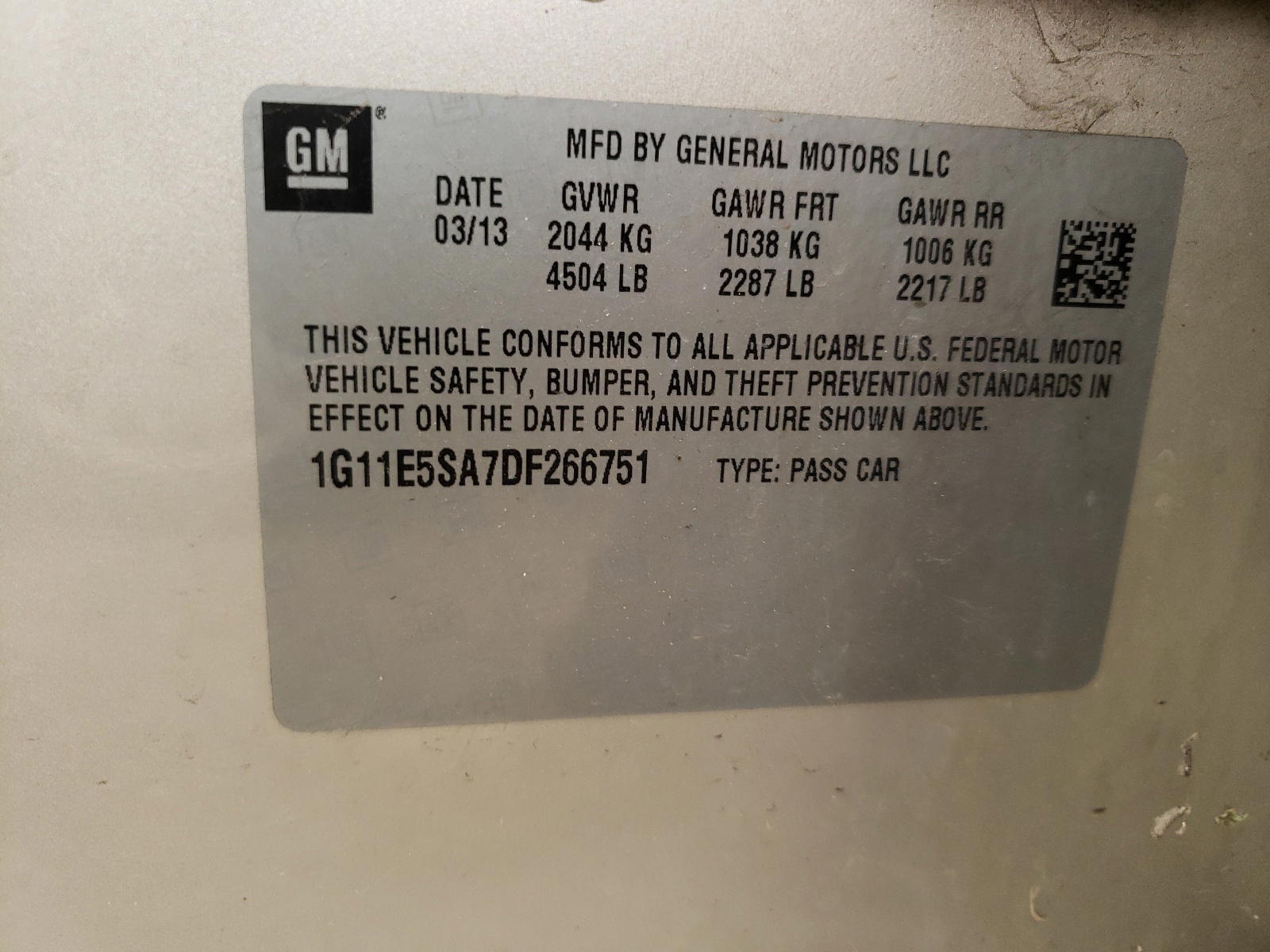 Photo 10 from auction – 2013 CHEVROLET MALIBU 2LT with VIN 1G11E5SA7DF266751