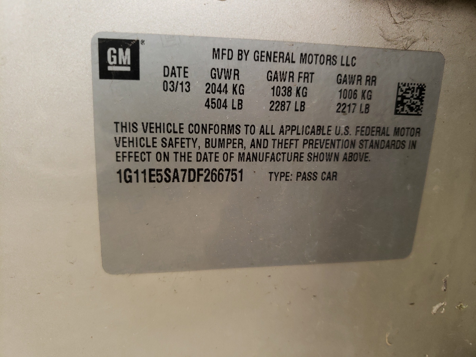 Foto 10 de la subasta – 2013 CHEVROLET MALIBU 2LT con VIN 1G11E5SA7DF266751