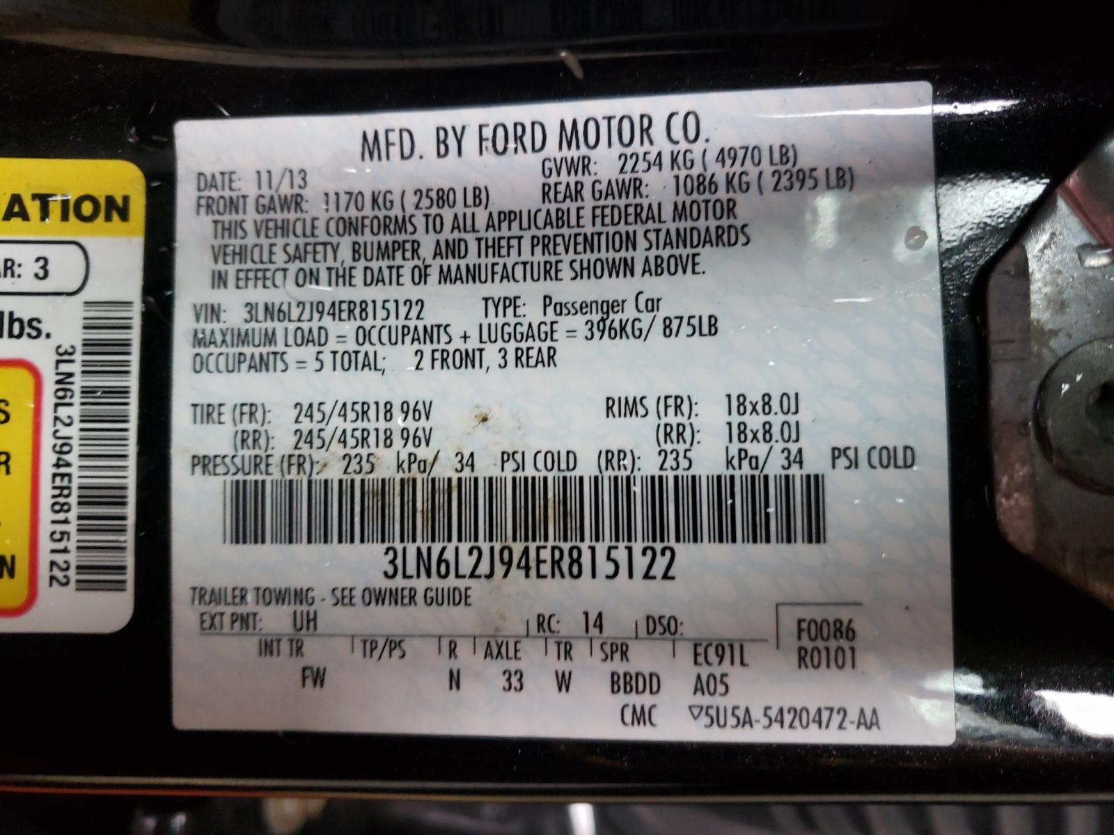 Photo 10 from auction – 2014 LINCOLN MKZ with VIN 3LN6L2J94ER815122
