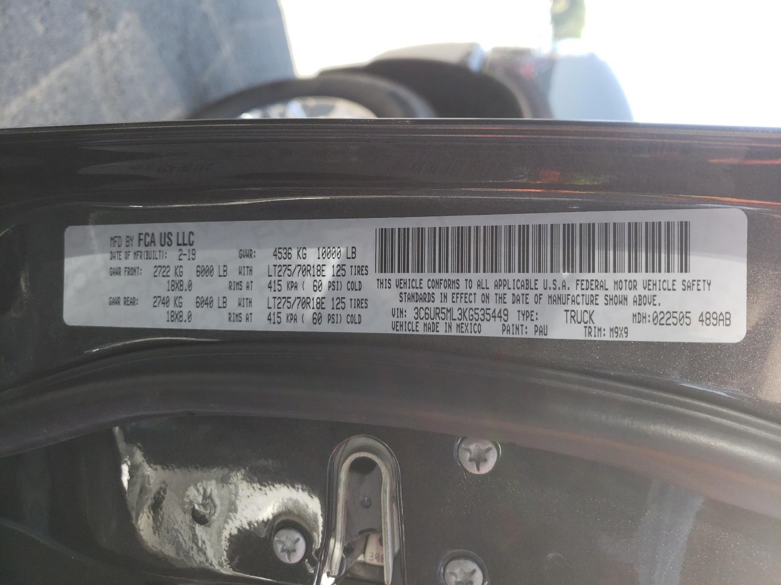 Photo 10 from auction – 2019 RAM 2500 BIG H with VIN 3C6UR5ML3KG535449