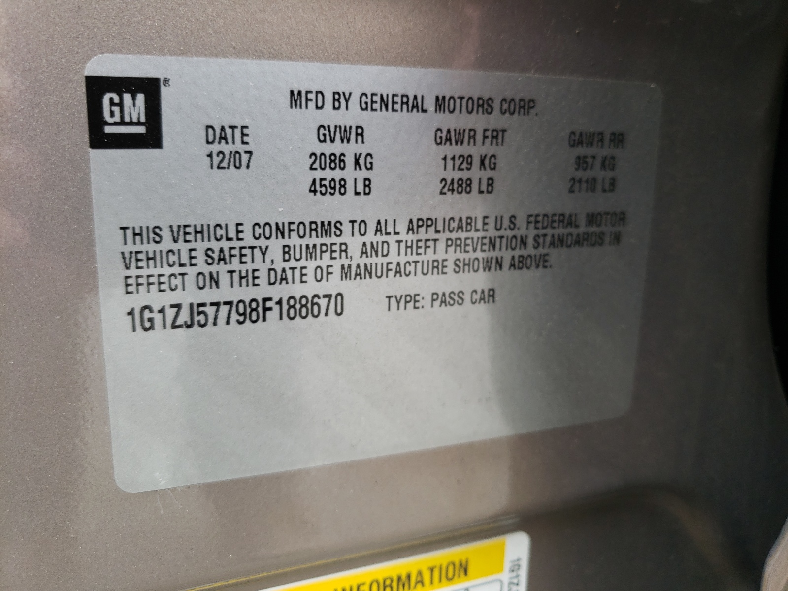 Photo 10 from auction – 2008 CHEVROLET MALIBU 2LT with VIN 1G1ZJ57798F188670