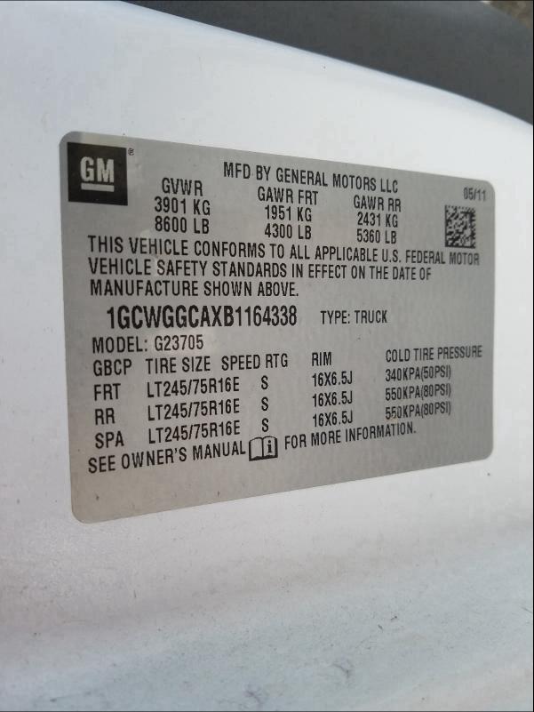 Photo 10 from auction – 2011 CHEVROLET EXPRESS G2 with VIN 1GCWGGCAXB1164338