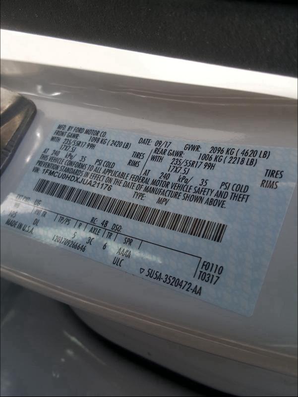 Photo 10 from auction – 2018 FORD ESCAPE SEL with VIN 1FMCU0HDXJUA21176