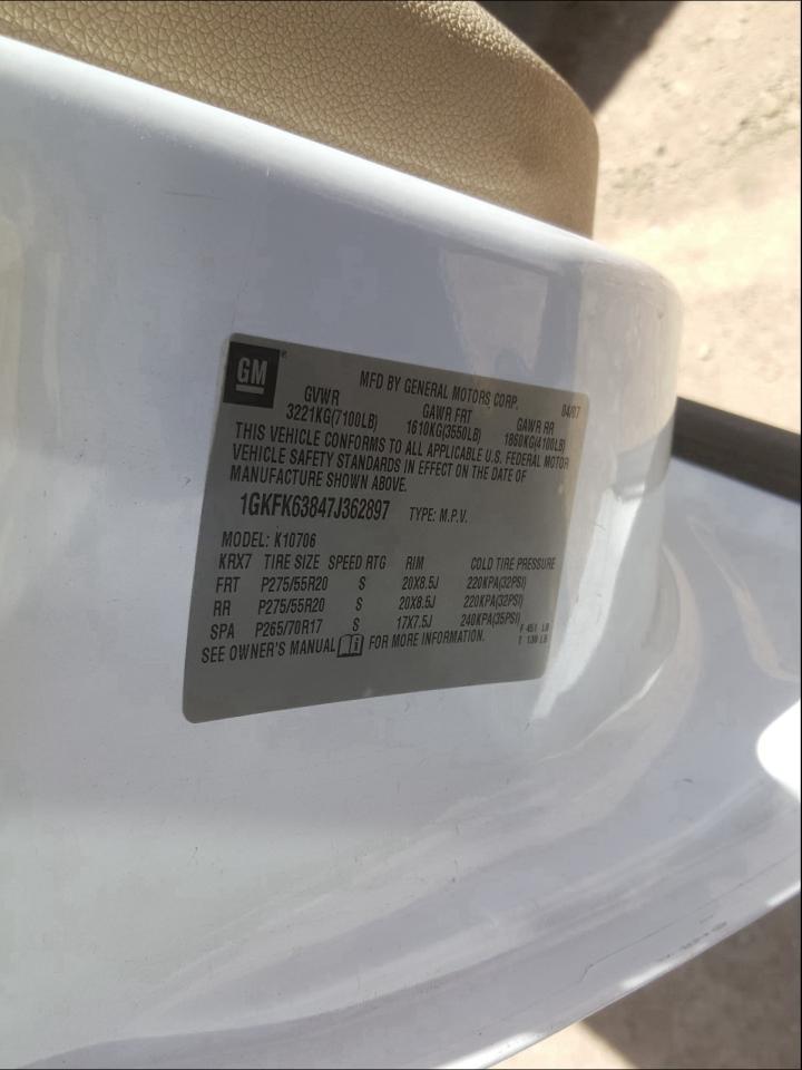 Photo 10 from auction – 2007 GMC YUKON DENA with VIN 1GKFK63847J362897