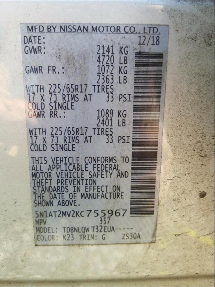 Photo 10 from auction – 2019 NISSAN ROGUE S with VIN 5N1AT2MV2KC755967