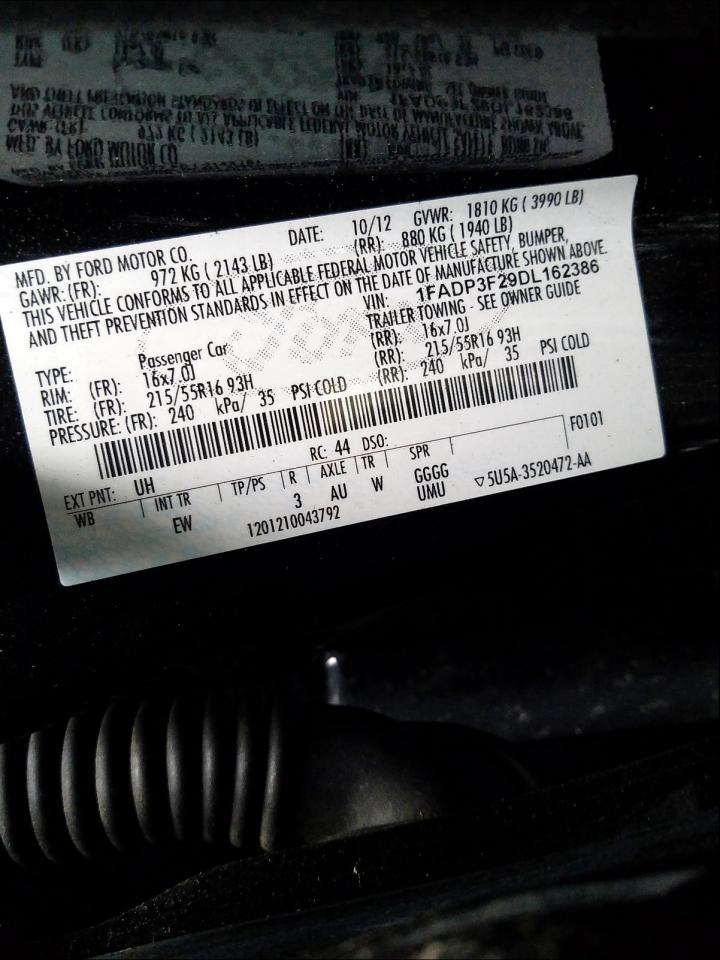 Photo 10 from auction – 2013 FORD FOCUS SE with VIN 1FADP3F29DL162386
