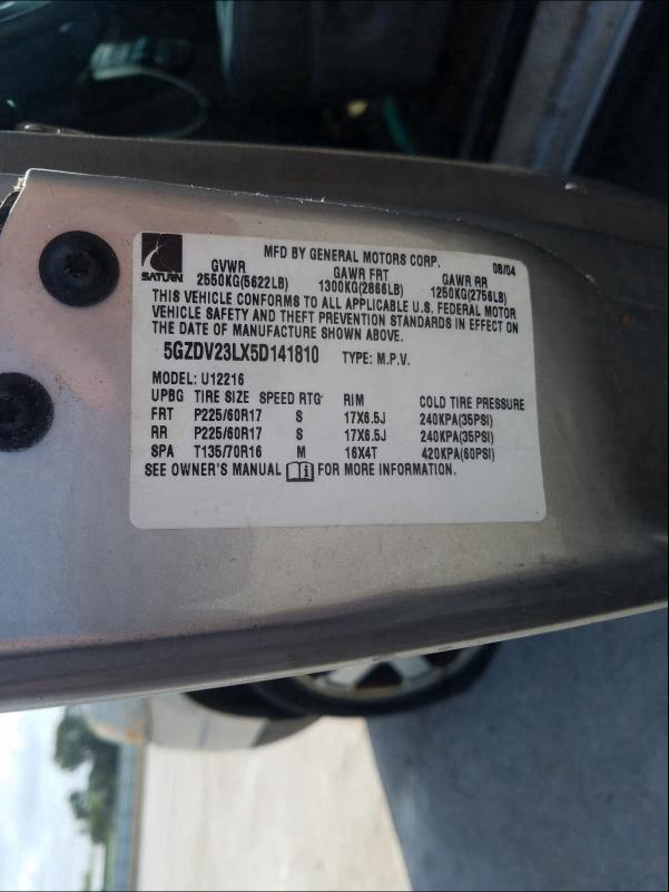 Photo 10 from auction – 2005 SATURN RELAY 3 with VIN 5GZDV23LX5D141810