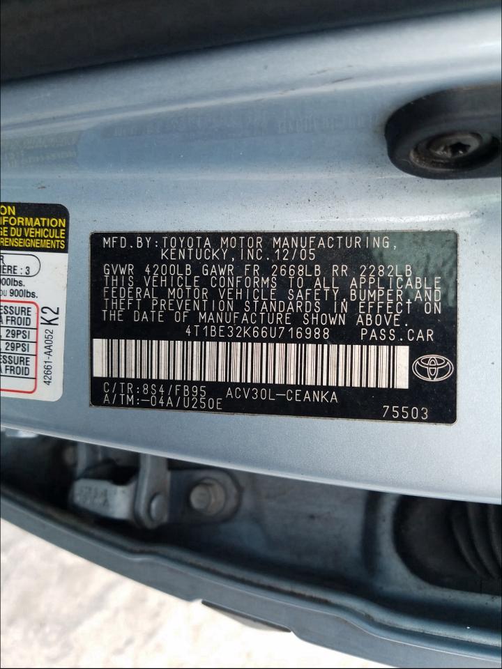 Photo 10 from auction – 2006 TOYOTA CAMRY LE with VIN 4T1BE32K66U716988