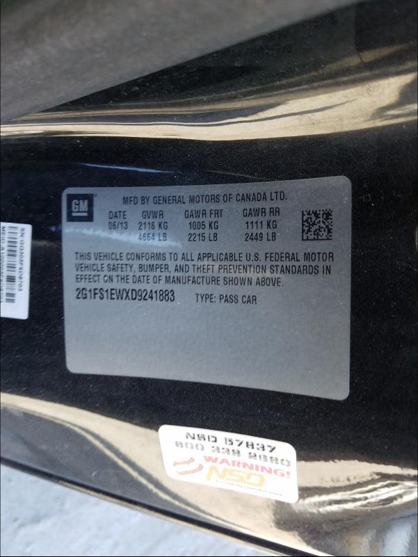 Photo 10 from auction – 2013 CHEVROLET CAMARO SS with VIN 2G1FS1EWXD9241883