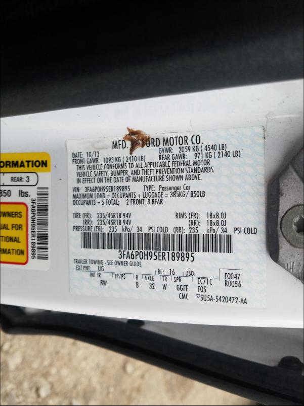 Photo 10 from auction – 2014 FORD FUSION SE with VIN 3FA6P0H95ER189895