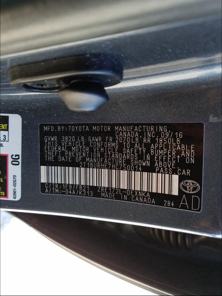 Photo 10 from auction – 2017 TOYOTA COROLLA L with VIN 2T1BURHE7HC750014