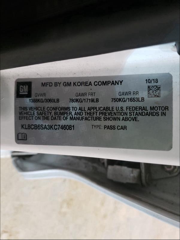 Photo 10 from auction – 2019 CHEVROLET SPARK LS with VIN KL8CB6SA3KC746081