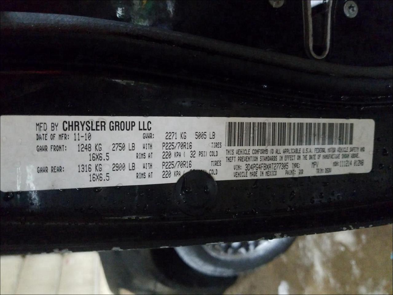 Photo 10 from auction – 2010 DODGE JOURNEY SE with VIN 3D4PG4FBXAT277305
