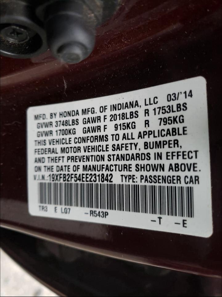 Photo 10 from auction – 2014 HONDA CIVIC with VIN 19XFB2F54EE231842