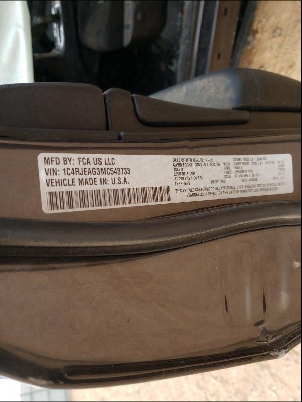 Photo 10 from auction – 2021 JEEP GRAND CHER with VIN 1C4RJEAG3MC543733