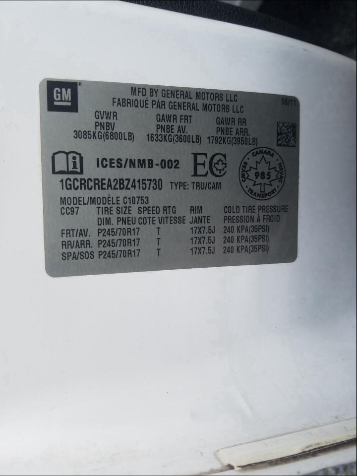 Photo 10 from auction – 2011 CHEVROLET SILVERADO with VIN 1GCRCREA2BZ415730