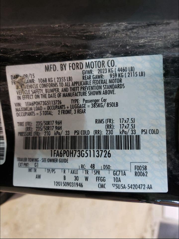 Photo 10 from auction – 2016 FORD FUSION SE with VIN 1FA6P0H73G5113726
