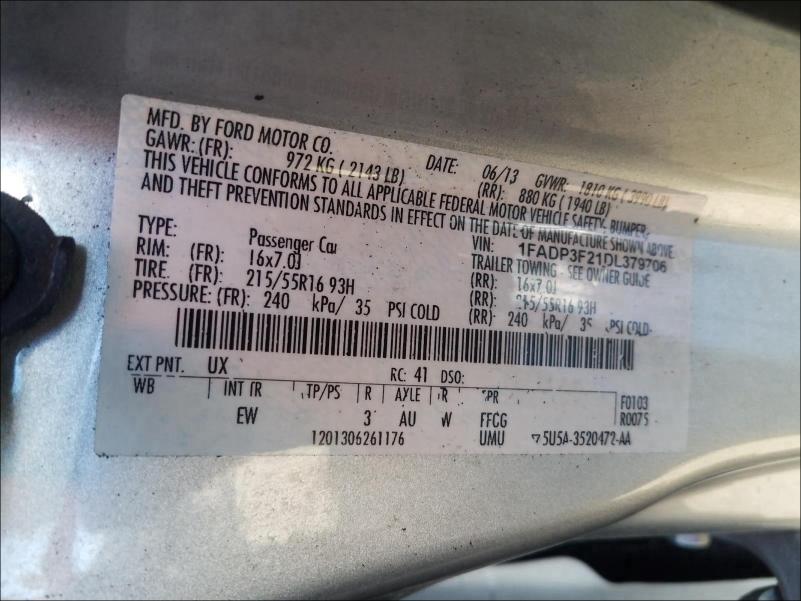 Photo 10 from auction – 2013 FORD FOCUS SE with VIN 1FADP3F21DL379706