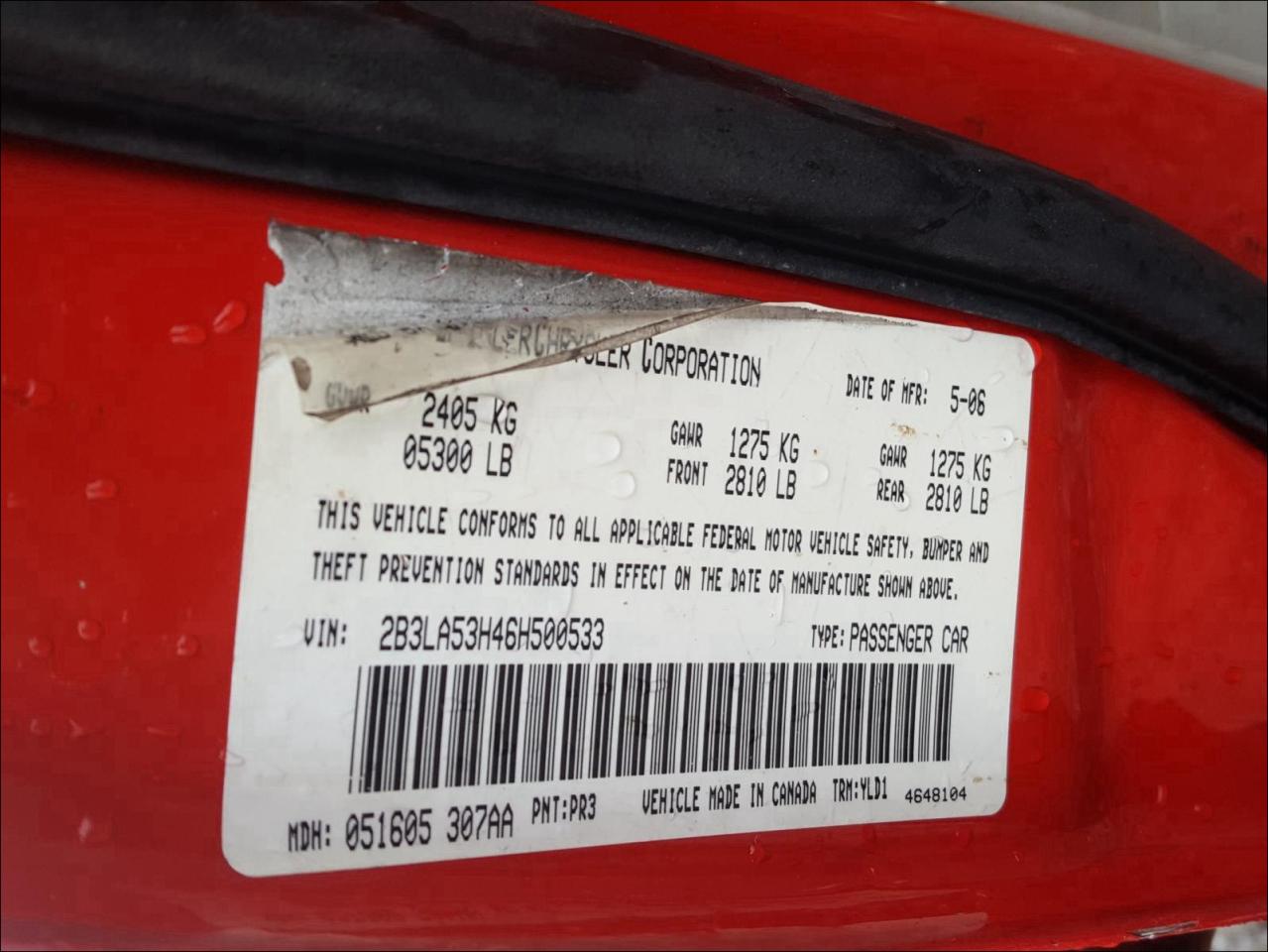Photo 10 from auction – 2006 DODGE CHARGER R/ with VIN 2B3LA53H46H500533