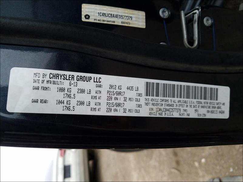 Photo 10 from auction – 2014 JEEP COMPASS SP with VIN 1C4NJCBA4ED577379
