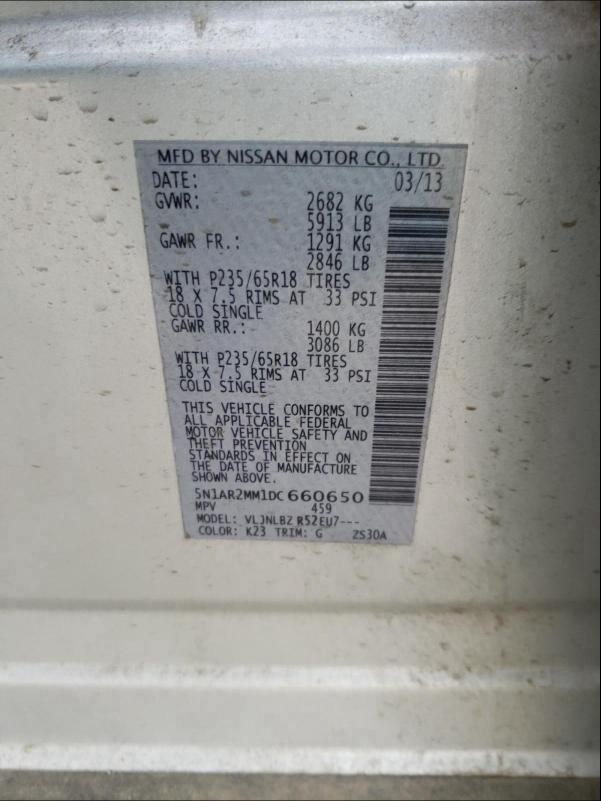 Photo 10 from auction – 2013 NISSAN PATHFINDER with VIN 5N1AR2MM1DC660650