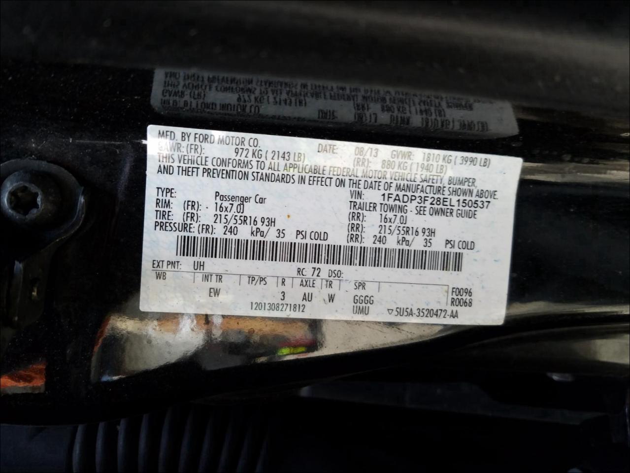 Photo 10 from auction – 2014 FORD FOCUS SE with VIN 1FADP3F28EL150537