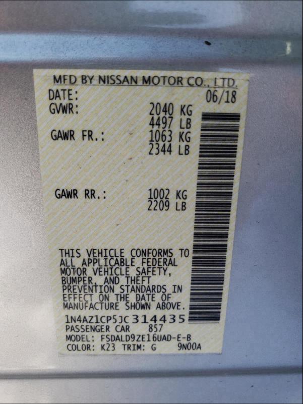 Photo 10 from auction – 2018 NISSAN LEAF S with VIN 1N4AZ1CP5JC314435