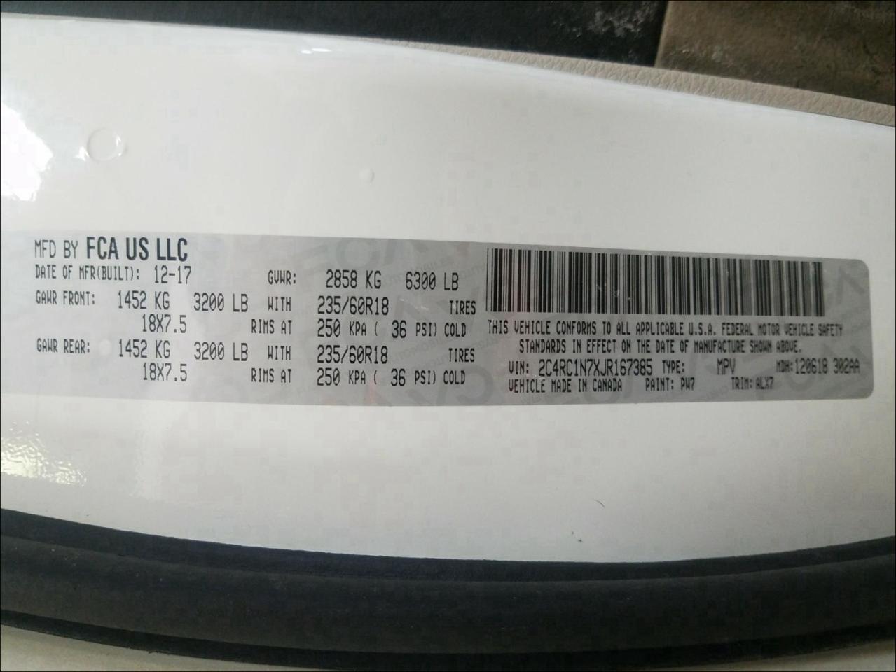 Photo 10 from auction – 2018 CHRYSLER PACIFICA H with VIN 2C4RC1N7XJR167385