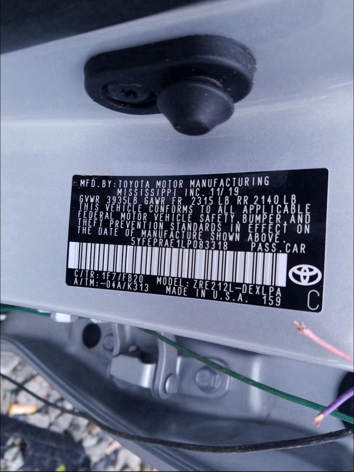 Photo 10 from auction – 2020 TOYOTA COROLLA LE with VIN 5YFEPRAE1LP083318