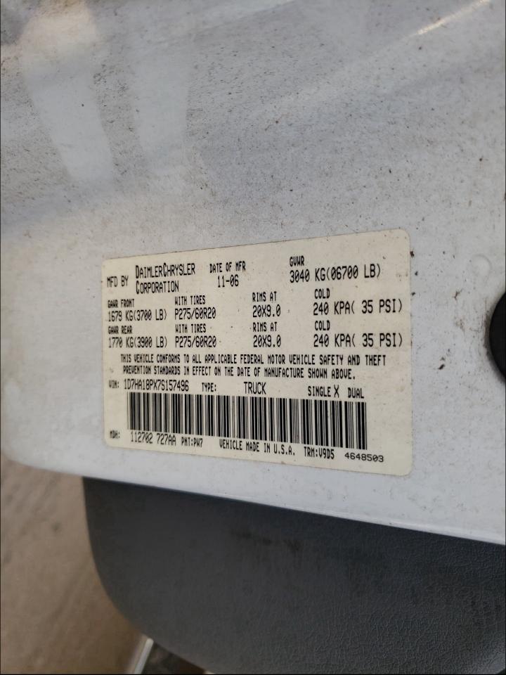 Photo 10 from auction – 2007 DODGE RAM 1500 S with VIN 1D7HA18PX7S157496