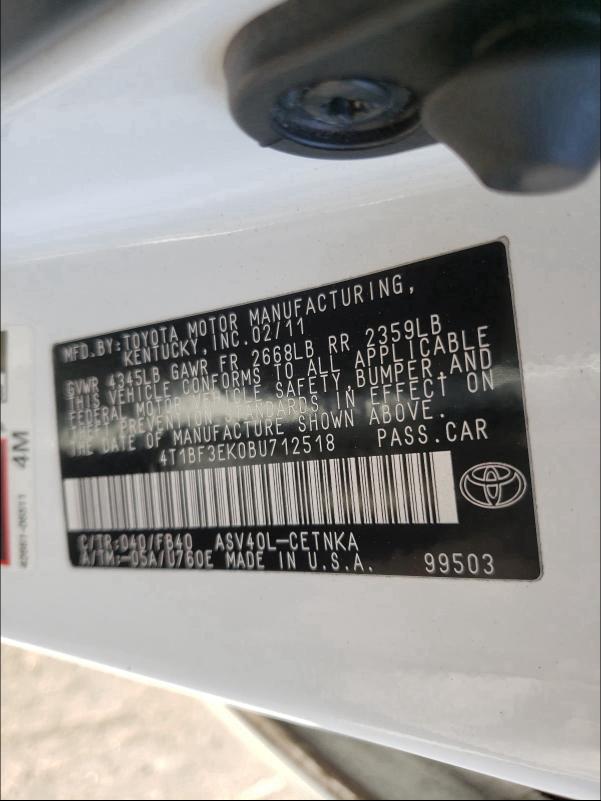 Photo 10 from auction – 2011 TOYOTA CAMRY BASE with VIN 4T1BF3EK0BU712518