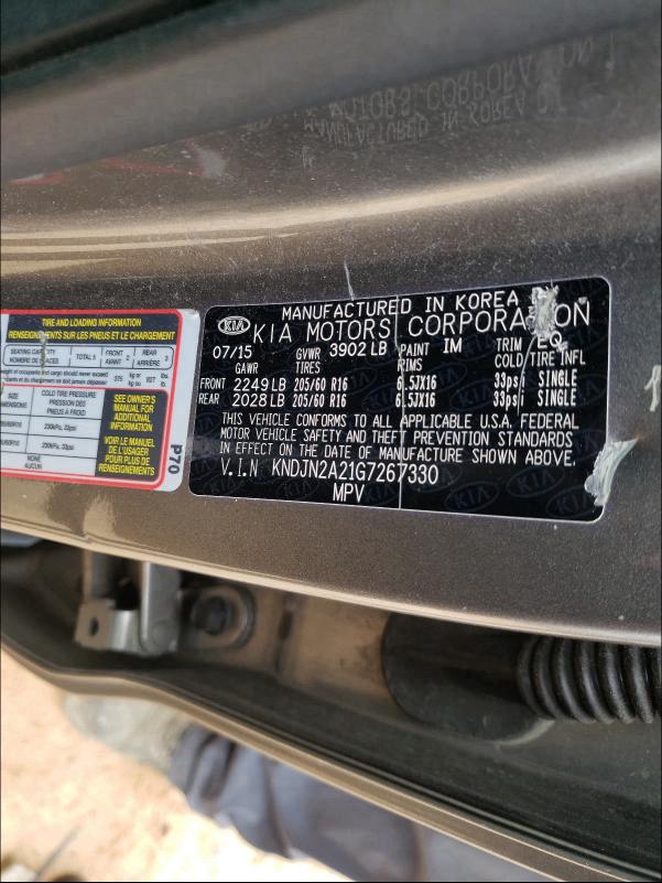 Photo 10 from auction – 2016 KIA SOUL with VIN KNDJN2A21G7267330