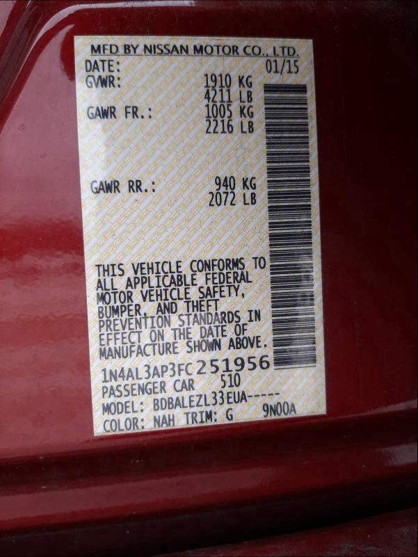 Photo 10 from auction – 2015 NISSAN ALTIMA 2.5 with VIN 1N4AL3AP3FC251956