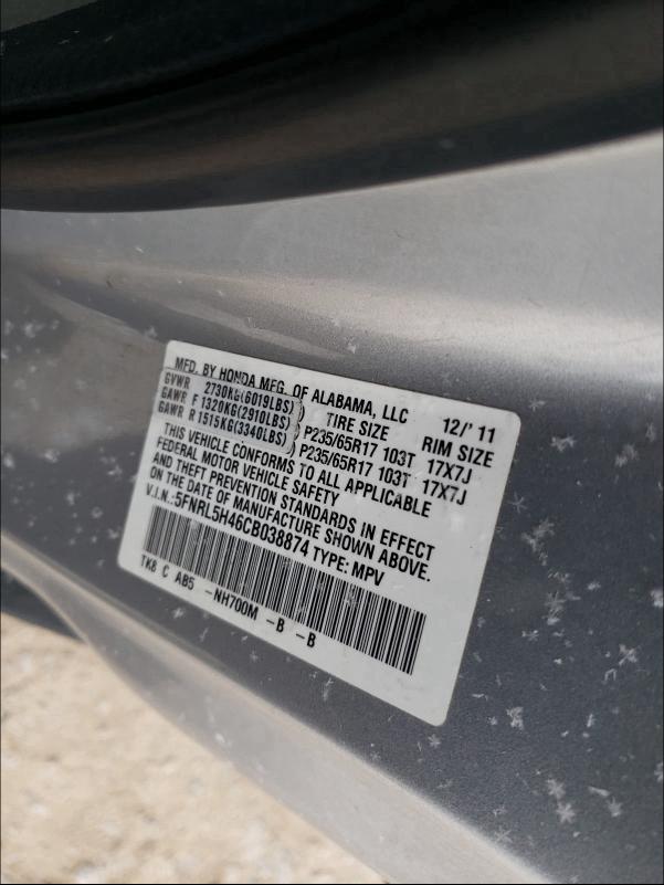 Photo 10 from auction – 2012 HONDA ODYSSEY EX with VIN 5FNRL5H46CB038874