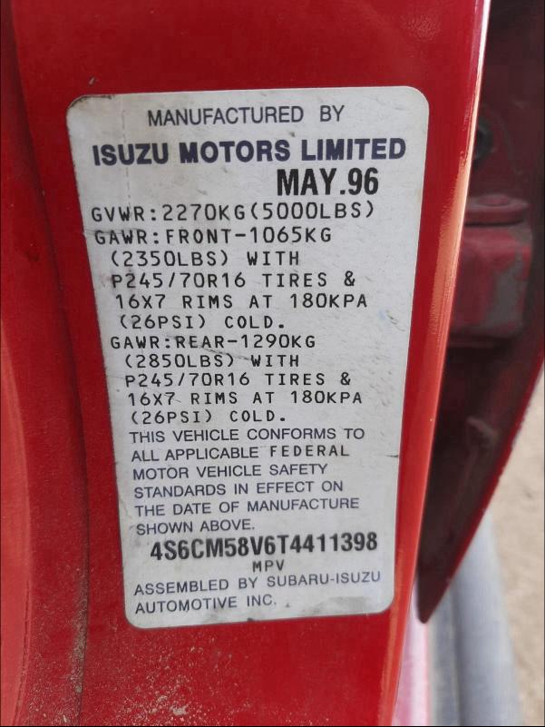 Photo 10 from auction – 1996 HONDA PASSPORT E with VIN 4S6CM58V6T4411398