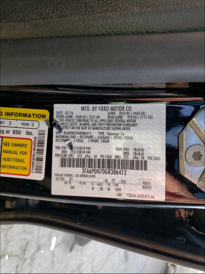 Photo 10 from auction – 2016 FORD FUSION SE with VIN 3FA6P0H70GR386412