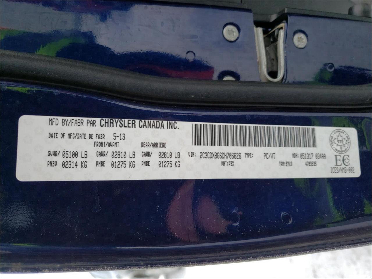Photo 10 from auction – 2013 DODGE CHARGER SE with VIN 2C3CDXBG6DH706626
